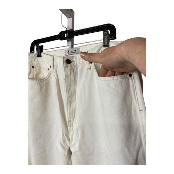 Etica Size 31 Flynn Slim Straight Ankle Jeans White Denim Distressed Coastal New - Picture 4 of 10